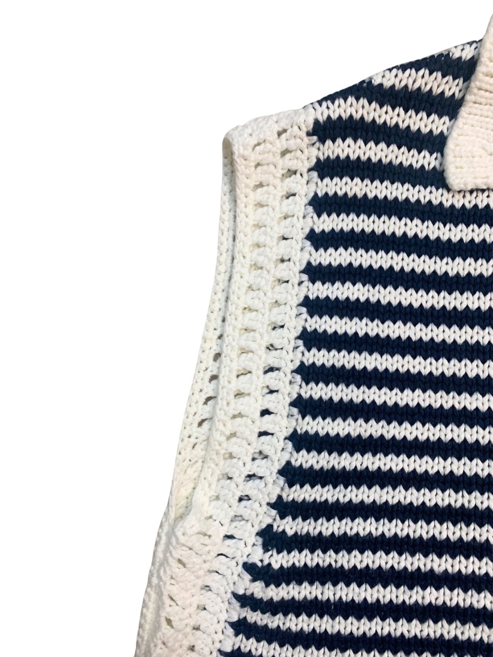 Elie Tahari Navy White Striped Sweater Top Vest Sleeveless Nautical Coastal USA - Picture 4 of 10